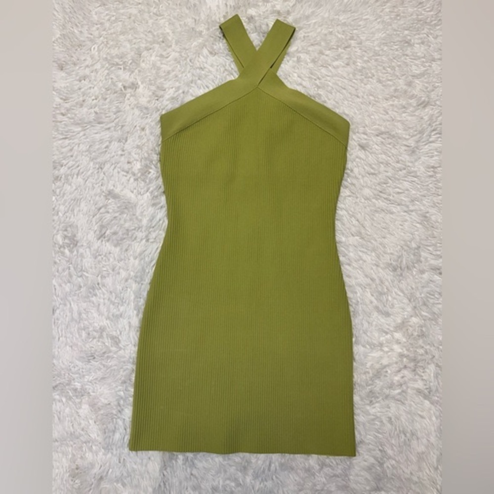 Sincerely Jules Green Ribbed Halter Dress Green Mini Dress